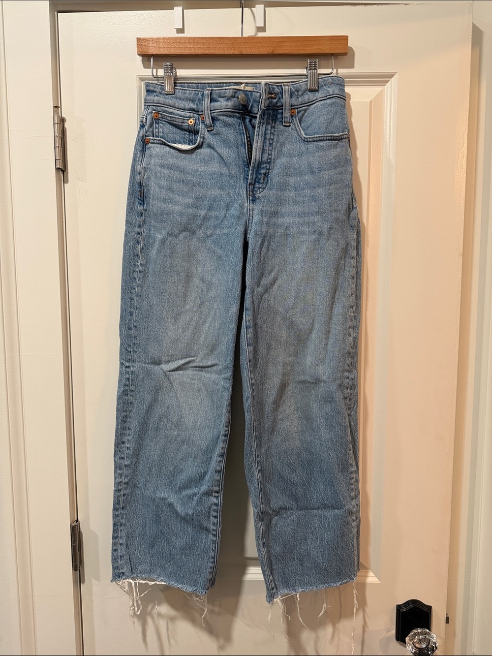 Madewell Light Blue High-Rise Straight Jeans with Raw Hem